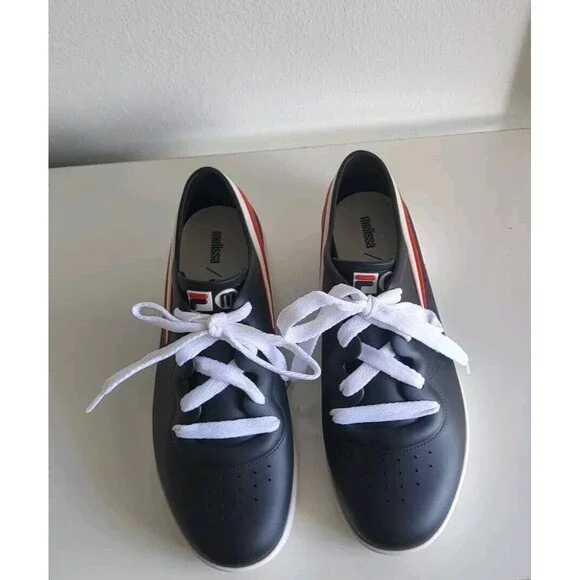 Melissa X Fila Women's Ruber Black Lace-up Jelly Red Stripe Sneakers Size 7 - Picture 7 of 13